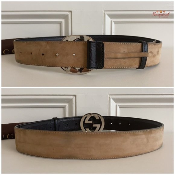 Authentic Gucci Black Guccissima Leather Silver Interlocking G Buckle Belt 95/38 - Picture 6 of 13